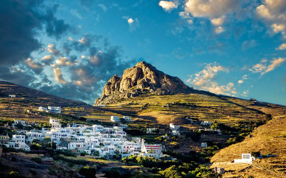 Panagia Evangelistria church in Tinos — grand facade with red carpet stairs
