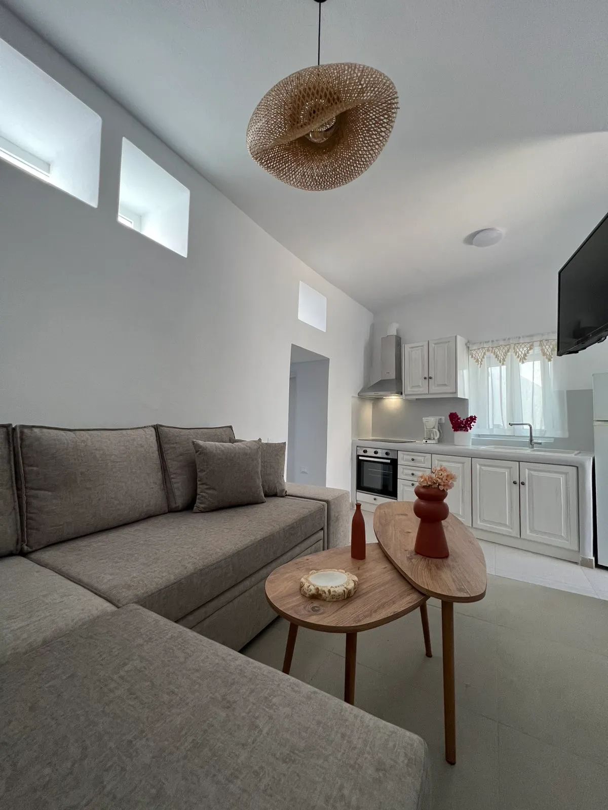 Living room and open kitchen with corner sofa